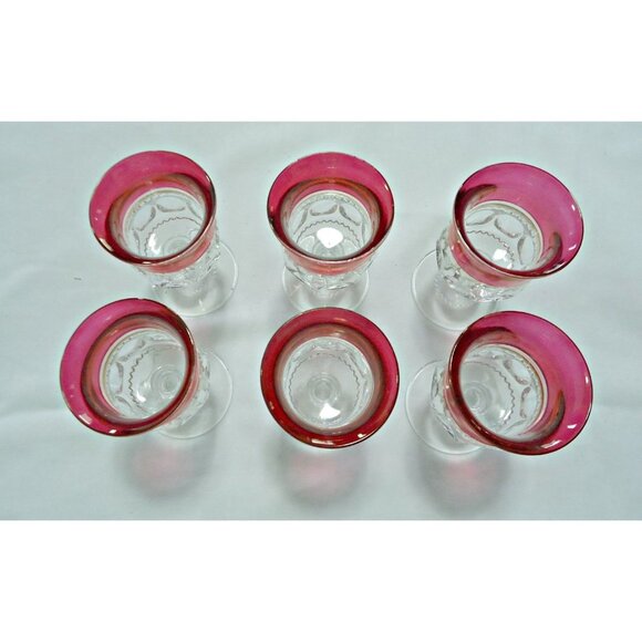 6 Kings Crown Liquor Glasses Goblets Tiffin Thumbprint Drinking Glass Ruby Flash - Picture 3 of 5